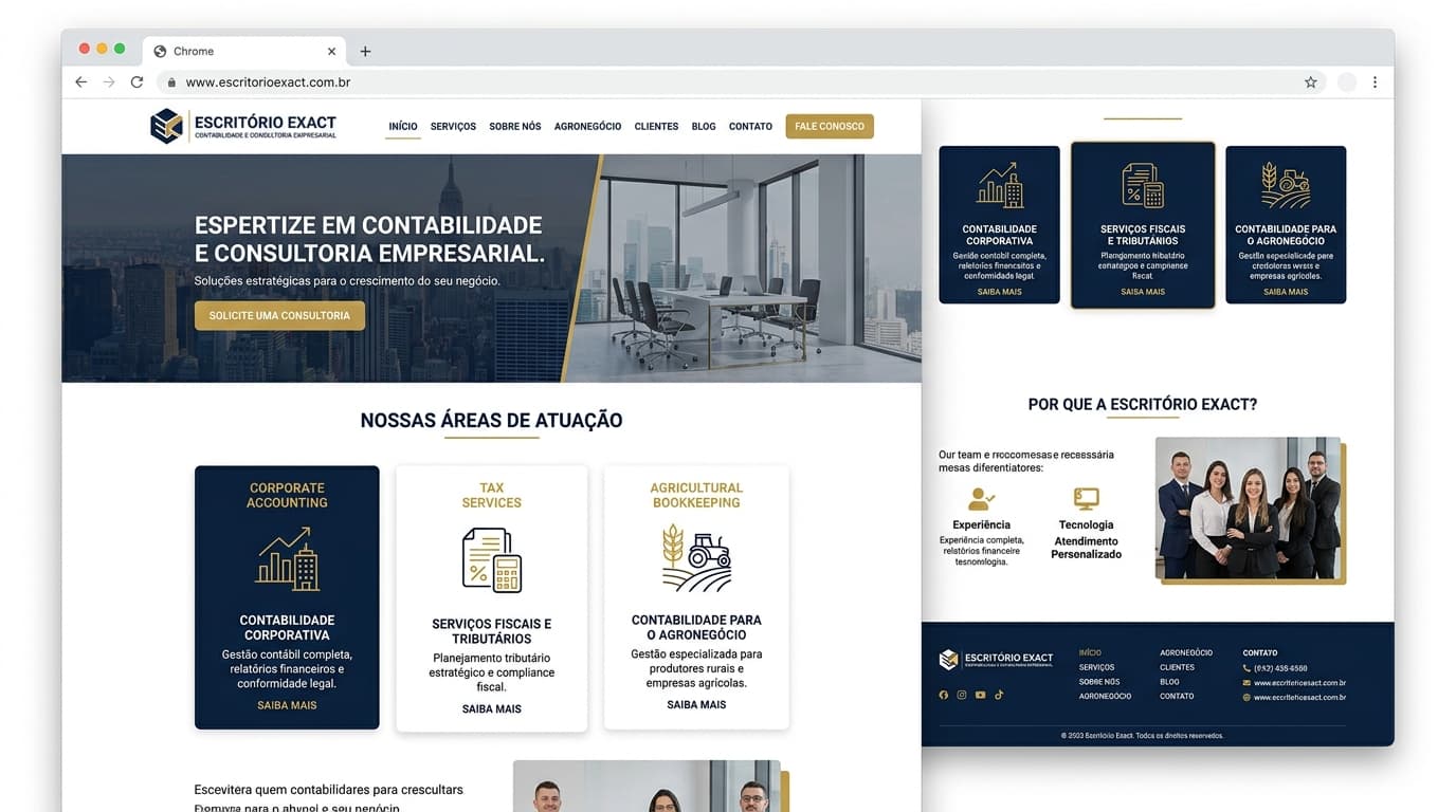 Screenshot do site Escritório Exact